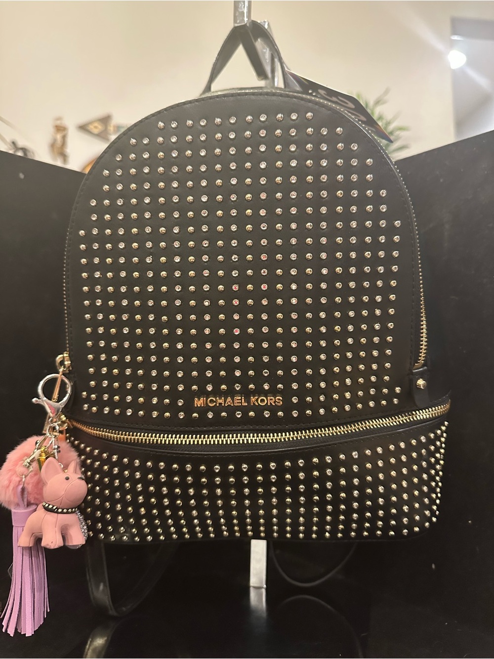 Michael Kors #301 Rhea Medium. Black Studded Leather Backpack